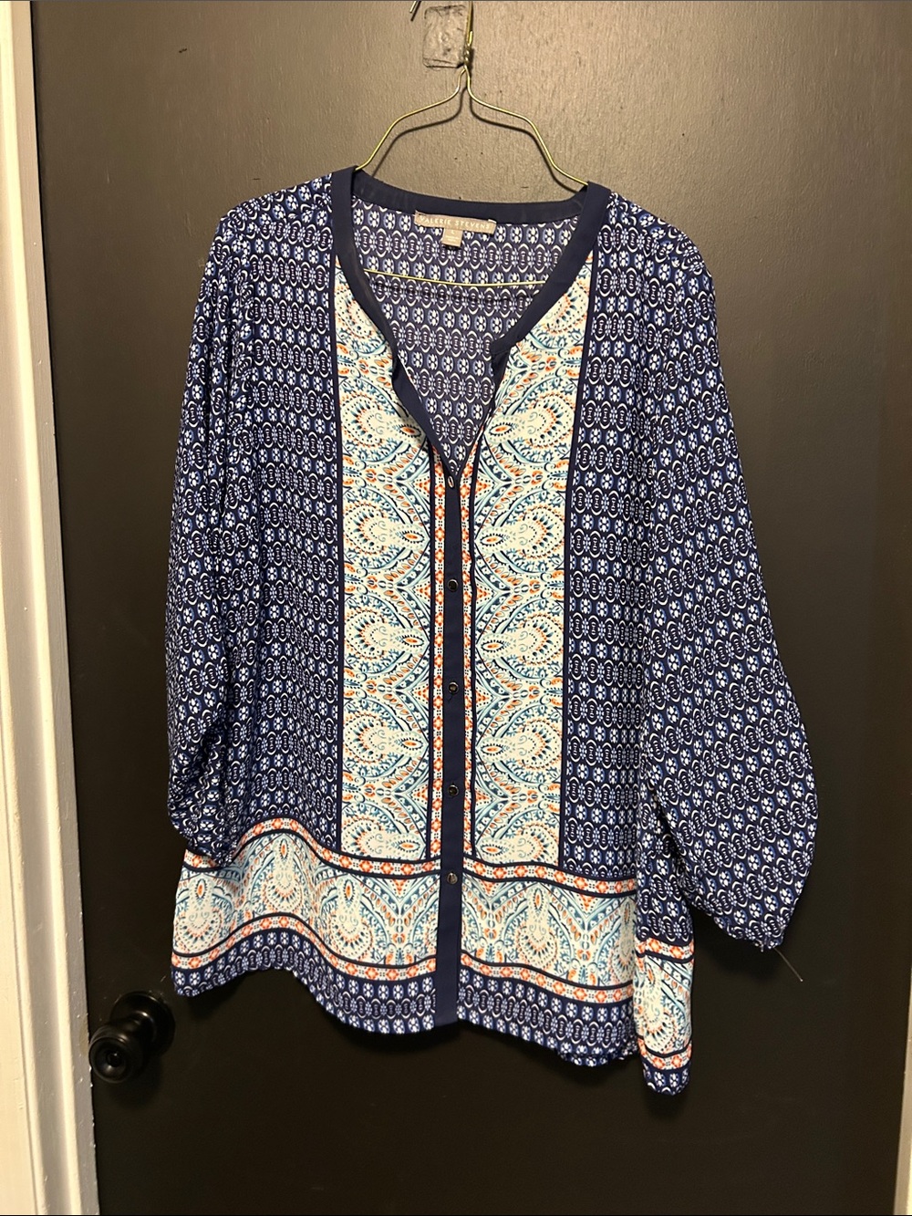 Valerie Stevens Navy Blue Paisley Button-Front Tunic